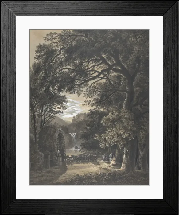Framed Print : Family Gathered Before a Monument in a Landscape with a Waterfall, 1805 Framed Print : Family Gathered Before a Monument in a Landscape with a Waterfall, 1805