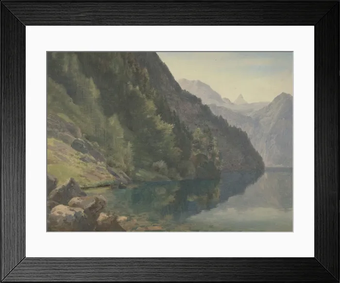 Framed Print : Wooded Shore at the King Lake (Konigsee), first half 19th century Framed Print : Wooded Shore at the King Lake (Konigsee), first half 19th century