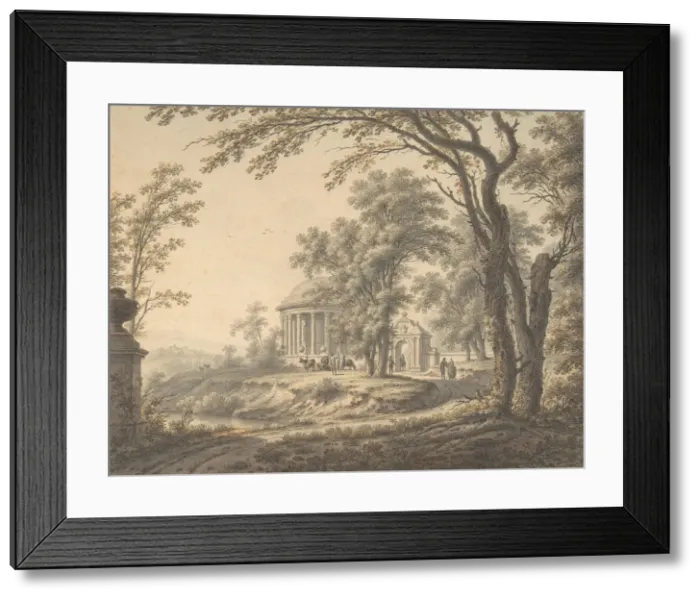 Framed Print : Idyllic Landscape with Temple, 1770. Creator: Johann Heinrich Muntz Framed Print : Idyllic Landscape with Temple, 1770. Creator: Johann Heinrich Muntz