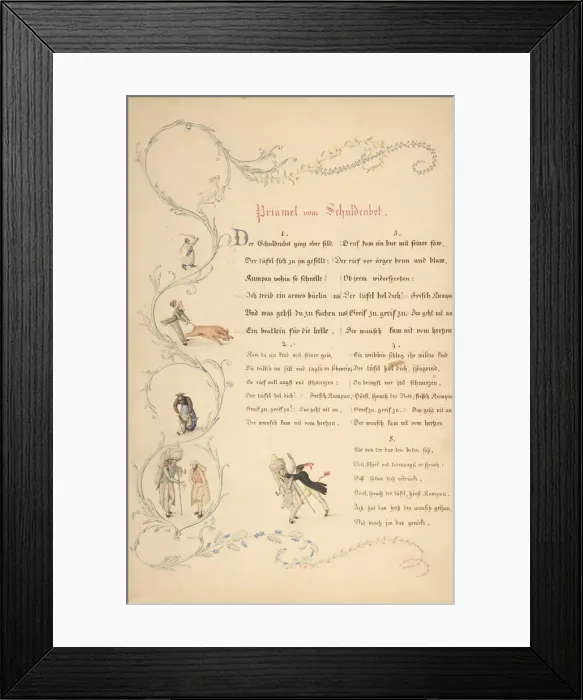 Framed Print : Sheets of Verses: Priamel vom Schuldenbot, late 18th-early 19th century