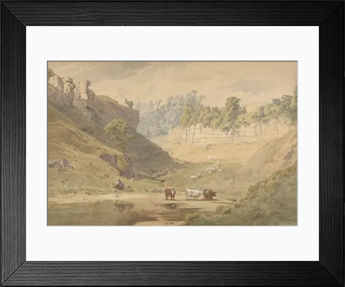Framed Print : Cattle at a Watering Hole in a Valley, 1830-86. Creator: John Henry Mole Framed Print : Cattle at a Watering Hole in a Valley, 1830-86. Creator: John Henry Mole