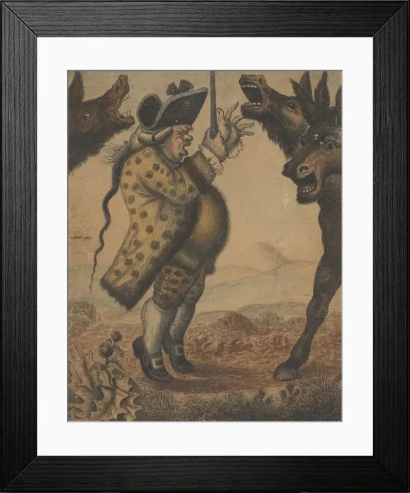 Framed Print : Mr. Alexander Campbell, Organist, Conducting Three Braying Asses, 1782. Creator: John Kay Framed Print : Mr. Alexander Campbell, Organist, Conducting Three Braying Asses, 1782. Creator: John Kay