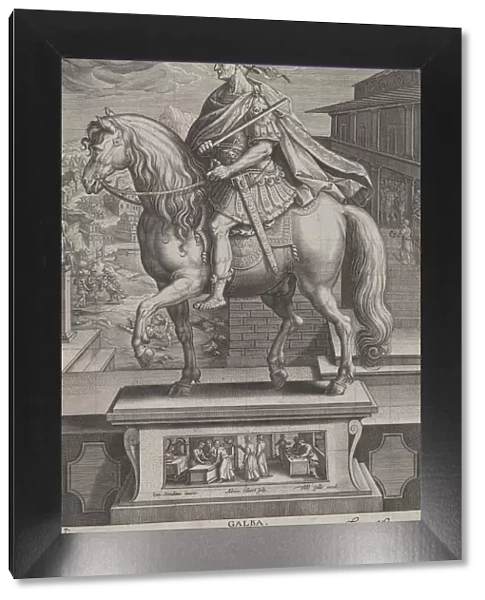 Plate 7: equestrian statue of Galba, in profile to the left, with a beheading scene