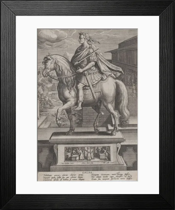 Framed Print : Plate 7: equestrian statue of Galba, in profile to the left, with a beheading scene Framed Print : Plate 7: equestrian statue of Galba, in profile to the left, with a beheading scene