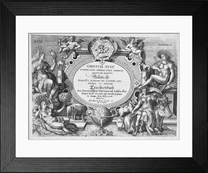 Framed Print : Title Page, Omnium Pene Europae, Asiae, Aphricae atque Americae Gentium Habitus, 1580 Framed Print : Title Page, Omnium Pene Europae, Asiae, Aphricae atque Americae Gentium Habitus, 1580