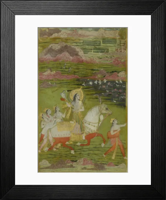 Framed Print : Chand Bibi Hawking with Attendants in a Landscape, ca. 1700. Creator: Unknown Framed Print : Chand Bibi Hawking with Attendants in a Landscape, ca. 1700. Creator: Unknown