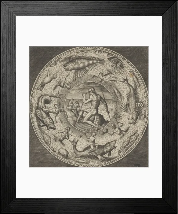 Framed Print : Design for a Plate with Neptune in a Shell Drawn by Horses in a Medallion Bordered by Framed Print : Design for a Plate with Neptune in a Shell Drawn by Horses in a Medallion Bordered by
