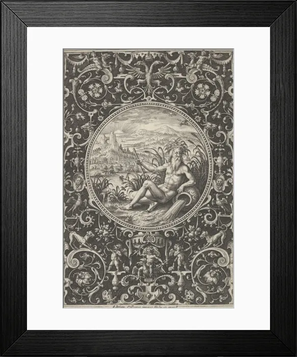 Framed Print : Neptune in a Decorative Frame with Grotesques, from the Judgment of Paris, c1580-1600 Framed Print : Neptune in a Decorative Frame with Grotesques, from the Judgment of Paris, c1580-1600