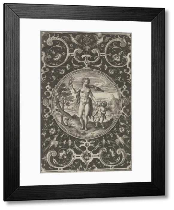 Framed Print : Venus and Cupid in a Decorative Frame with Grotesques, from the Judgment of Paris Framed Print : Venus and Cupid in a Decorative Frame with Grotesques, from the Judgment of Paris