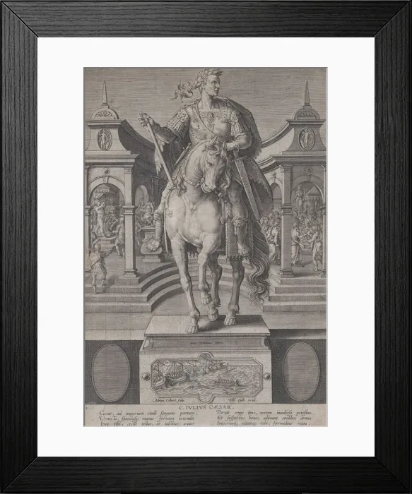 Framed Print : Plate 1: equestrian statue of Julius Caesar, seen from the front, with a scene of a Framed Print : Plate 1: equestrian statue of Julius Caesar, seen from the front, with a scene of a
