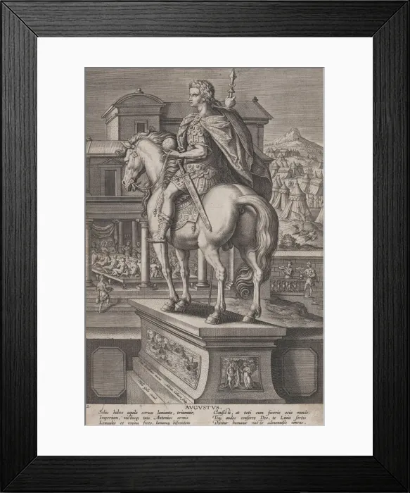 Framed Print : Plate 2: equestrian statue of Augustus, holding a globe and seen from behind, with Framed Print : Plate 2: equestrian statue of Augustus, holding a globe and seen from behind, with