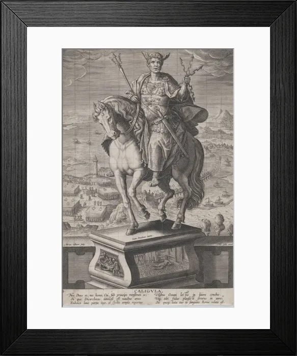 Framed Print : Plate 4: equestrian statue of Caligula, seen three-quarters to the left, wearing a Framed Print : Plate 4: equestrian statue of Caligula, seen three-quarters to the left, wearing a