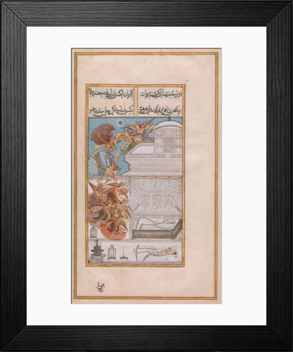 Framed Print : Fairies Descend to the Chamber of Prince Manohar, Folio from a Gulshan-i Ishq... ca Framed Print : Fairies Descend to the Chamber of Prince Manohar, Folio from a Gulshan-i Ishq... ca