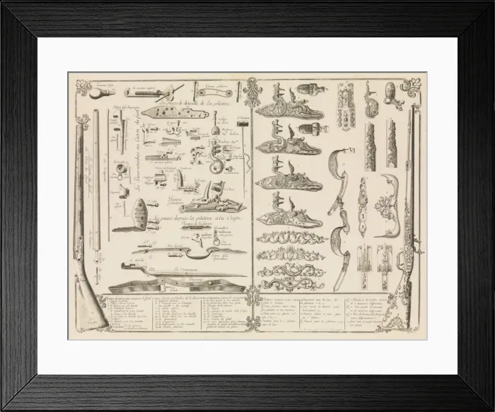 Framed Print : Engraving of Firearms Parts, ca. 1750. ca. 1750. Creator: Perrier Framed Print : Engraving of Firearms Parts, ca. 1750. ca. 1750. Creator: Perrier