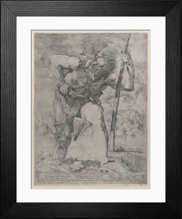Framed Print : St Christopher carrying the Christ Child, early 16th century. Creator: Unknown Framed Print : St Christopher carrying the Christ Child, early 16th century. Creator: Unknown