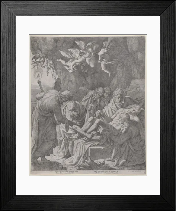 Framed Print : Christ being laid into the sepulcher as the Virgin stands weeping behind, 1600-30 Framed Print : Christ being laid into the sepulcher as the Virgin stands weeping behind, 1600-30