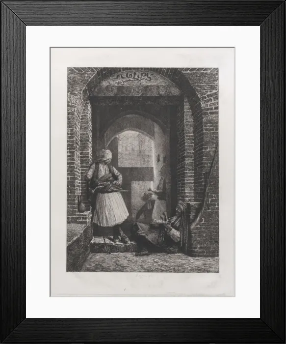 Framed Print : Arnaut Guardhouse in Cairo, 1868. 1868. Creator: Paul Adolphe Rajon Framed Print : Arnaut Guardhouse in Cairo, 1868. 1868. Creator: Paul Adolphe Rajon