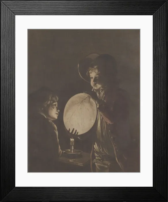 Framed Print : Two Boys Blowing a Bladder by Candle-light, 1773. 1773. Creator: Peter Perez Burdett Framed Print : Two Boys Blowing a Bladder by Candle-light, 1773. 1773. Creator: Peter Perez Burdett