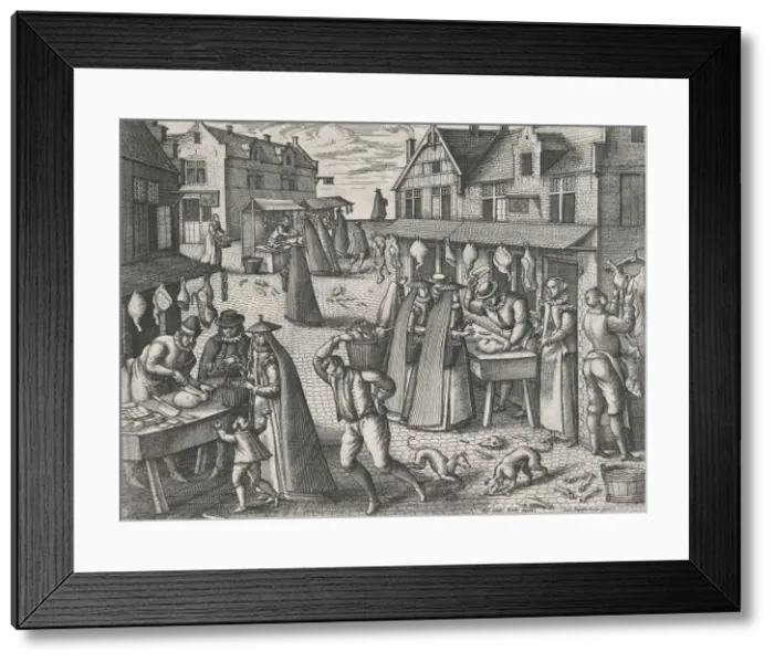 Framed Print : Meat Market, from the pair Meat Market and Vegetable Market, ca. 1575-1608. ca