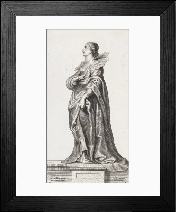 Framed Print : A woman standing on a pedestal, wearing a fur-trimmed coat and ruff, ca. 1640-70. ca Framed Print : A woman standing on a pedestal, wearing a fur-trimmed coat and ruff, ca. 1640-70. ca