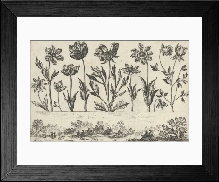 Framed Print : Horizontal Panel with a Row of Flowers Above a Frieze with Figures in a Landscape Framed Print : Horizontal Panel with a Row of Flowers Above a Frieze with Figures in a Landscape