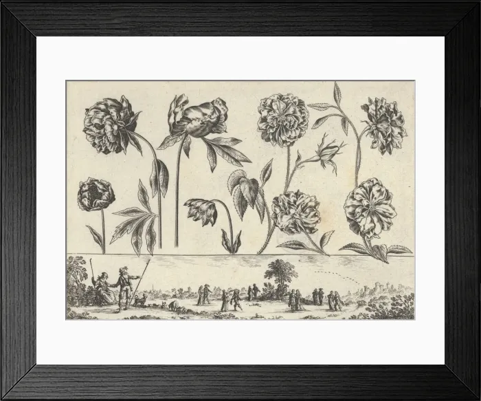 Framed Print : Horizontal Panel with a Row of Flowers Above a Frieze with Figures in a Landscape Framed Print : Horizontal Panel with a Row of Flowers Above a Frieze with Figures in a Landscape