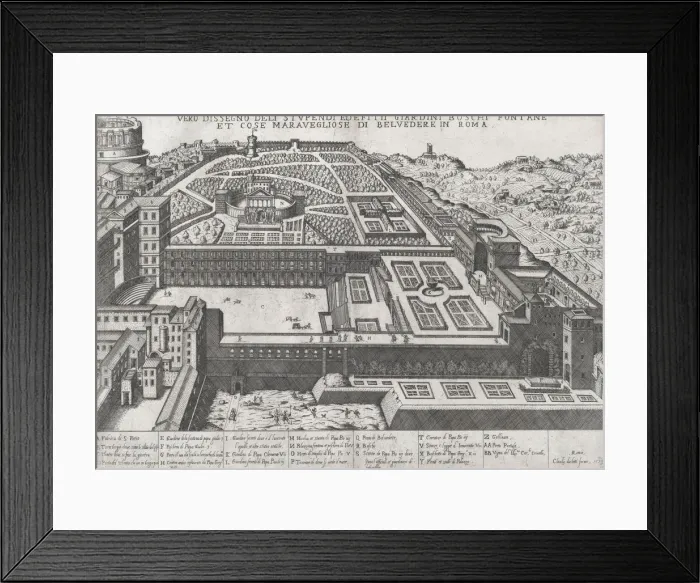 Framed Print : Speculum Romanae Magnificentiae: Aerial View of the Belvedere and its Gardens, 1579 Framed Print : Speculum Romanae Magnificentiae: Aerial View of the Belvedere and its Gardens, 1579