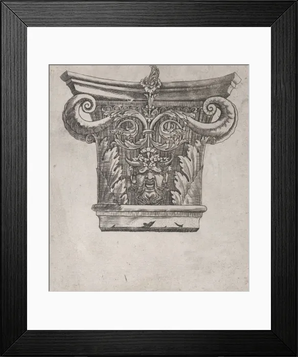 Framed Print : Speculum Romanae Magnificentiae: Capital with peapod volutes and satyr head, ca. 1537 Framed Print : Speculum Romanae Magnificentiae: Capital with peapod volutes and satyr head, ca. 1537