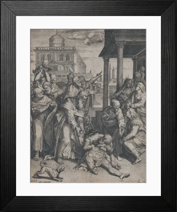 Framed Print : Saint Paul raising Patroclus who is on the ground, surrounded by a group of onlookers Framed Print : Saint Paul raising Patroclus who is on the ground, surrounded by a group of onlookers