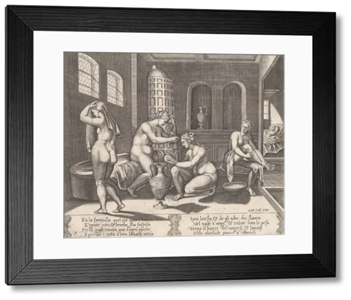 Framed Print : Plate 7: Psyche attended in her bath, from the Story of Cupid and Psyche as told by Apu Framed Print : Plate 7: Psyche attended in her bath, from the Story of Cupid and Psyche as told by Apu