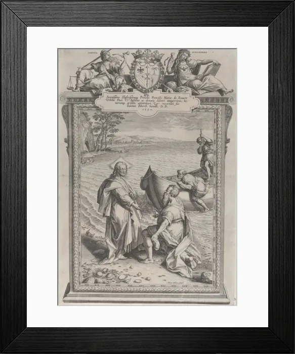 Framed Print : Christ calling Saint Andrew, who kneels before him on a beach, and Saint Peter Framed Print : Christ calling Saint Andrew, who kneels before him on a beach, and Saint Peter