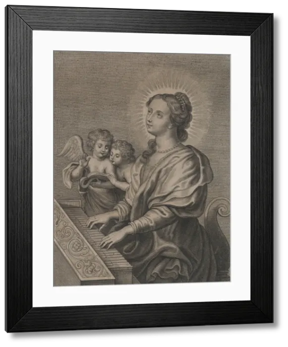Framed Print : Saint Cecilia playing the organ with two putti at left, ca. 1654-77 Framed Print : Saint Cecilia playing the organ with two putti at left, ca. 1654-77