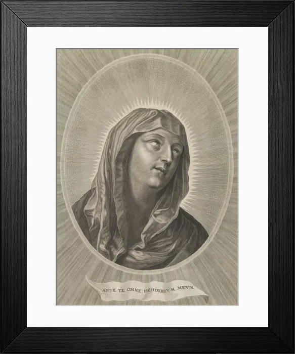 Framed Print : The head of the Virgin looking up to the right, in an oval frame, after Reni, ca. 1 Framed Print : The head of the Virgin looking up to the right, in an oval frame, after Reni, ca. 1