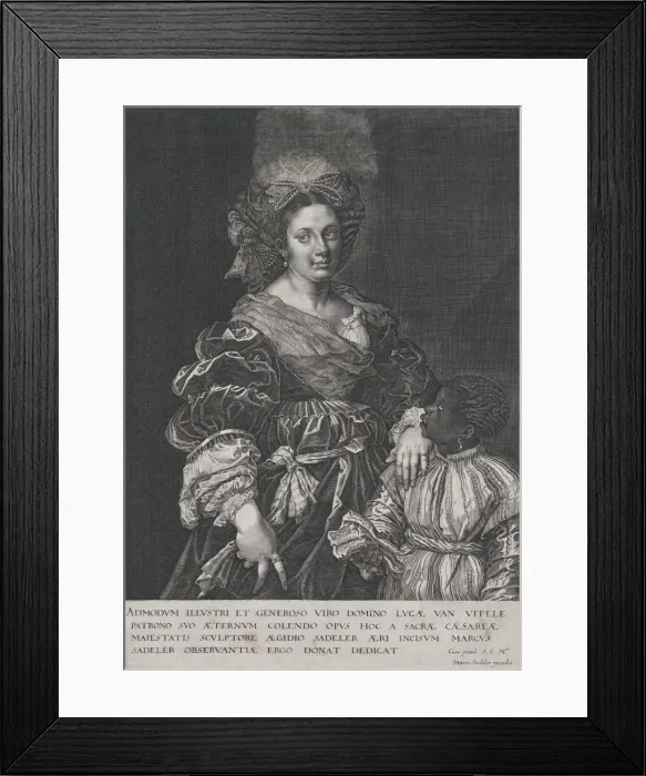 Framed Print : Laura Dianti with a Black Page, 1600-1627. Creator: Aegidius Sadeler II Framed Print : Laura Dianti with a Black Page, 1600-1627. Creator: Aegidius Sadeler II