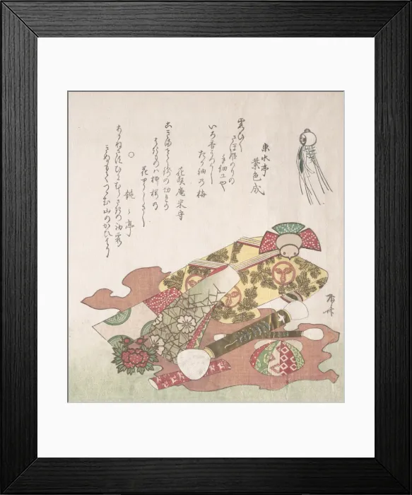 Framed Print : Brushes and Paper Ornaments, 19th century. 19th century. Creator: Shinsai Framed Print : Brushes and Paper Ornaments, 19th century. 19th century. Creator: Shinsai