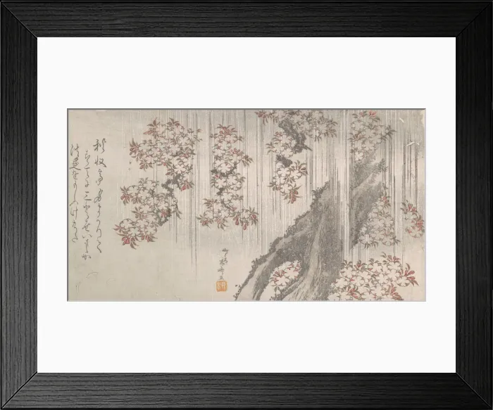 Framed Print : Cherry Blossoms in the Rain, 19th century. 19th century. Creator: Shinsai Framed Print : Cherry Blossoms in the Rain, 19th century. 19th century. Creator: Shinsai