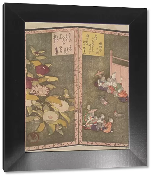 Camellia Flowers (left); People Watching a Cockfight (right), ca. 1820. ca. 1820