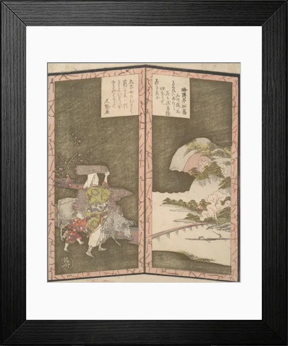 Framed Print : Surimono in shape of small twofold screen. Creator: Shinsai Framed Print : Surimono in shape of small twofold screen. Creator: Shinsai
