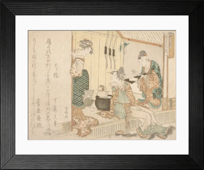Framed Print : Two Young Ladies Having Tea Attended by Elderly Servant. Creator: Shinsai Framed Print : Two Young Ladies Having Tea Attended by Elderly Servant. Creator: Shinsai