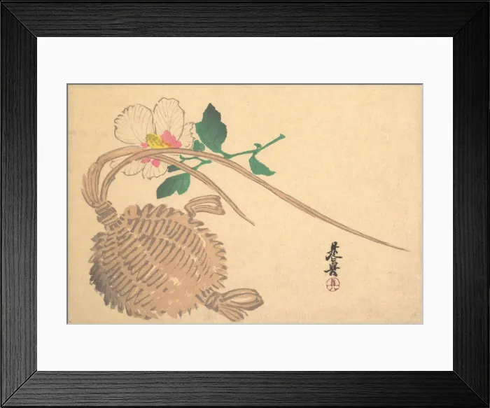 Framed Print : Straw Basket for Fish (?) and Mokuge Flower, ca. 1875. ca. 1875. Creator: Shibata Zeshin Framed Print : Straw Basket for Fish (?) and Mokuge Flower, ca. 1875. ca. 1875. Creator: Shibata Zeshin