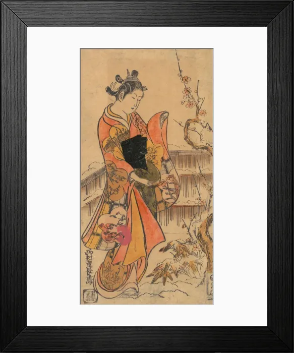 Framed Print : A Young Lady in a Garden. Creator: Nishimura Shigenaga Framed Print : A Young Lady in a Garden. Creator: Nishimura Shigenaga