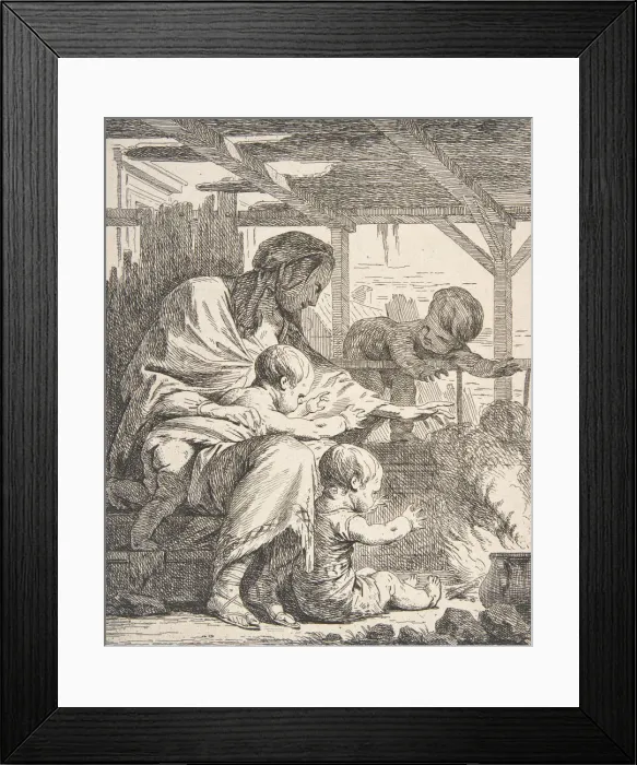 Framed Print : Family Warming Their Hands By a Fire, 18th century. 18th century Framed Print : Family Warming Their Hands By a Fire, 18th century. 18th century