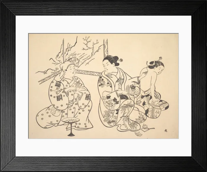 Framed Print : An Oiran Seated in a Parlor Applies the Fire Treatment to the Bared Back of Another Woman Framed Print : An Oiran Seated in a Parlor Applies the Fire Treatment to the Bared Back of Another Woman