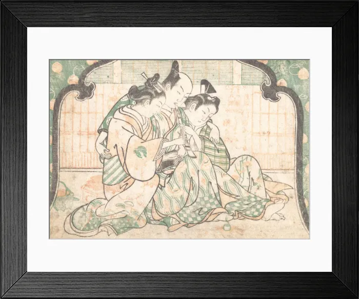 Framed Print : A Young Man Seated between Two Women, ca. 1749. ca. 1749. Creator: Okumura Masanobu Framed Print : A Young Man Seated between Two Women, ca. 1749. ca. 1749. Creator: Okumura Masanobu