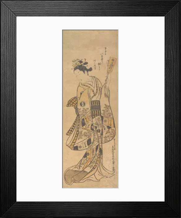 Framed Print : Yaoya O Shichi Standing, Holding a Love Letter and a Battledore, ca. 1748. ca. 1748 Framed Print : Yaoya O Shichi Standing, Holding a Love Letter and a Battledore, ca. 1748. ca. 1748