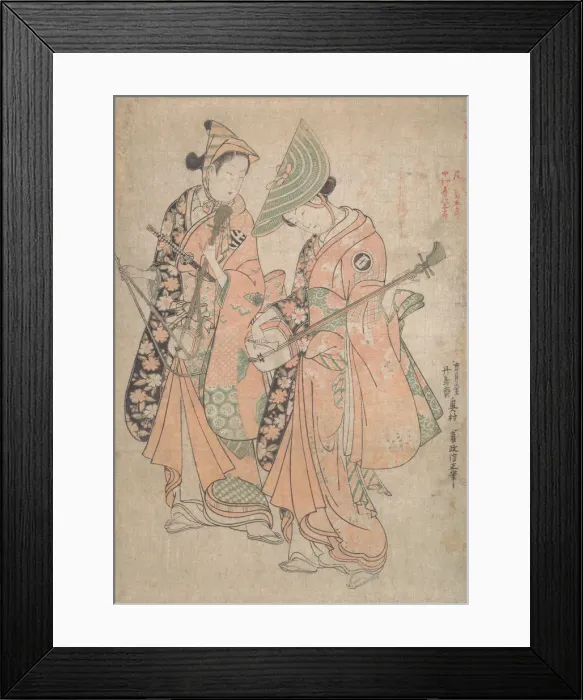 Framed Print : Onoe Kikugoro in the role of Yaoya Oshichi and Nakamura Kiyosaburo as her lover the kosho Framed Print : Onoe Kikugoro in the role of Yaoya Oshichi and Nakamura Kiyosaburo as her lover the kosho