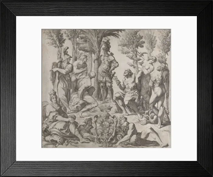 Framed Print : Allegorical composition with six Olympian gods gathered around a figure in armor, 1615-35 Framed Print : Allegorical composition with six Olympian gods gathered around a figure in armor, 1615-35