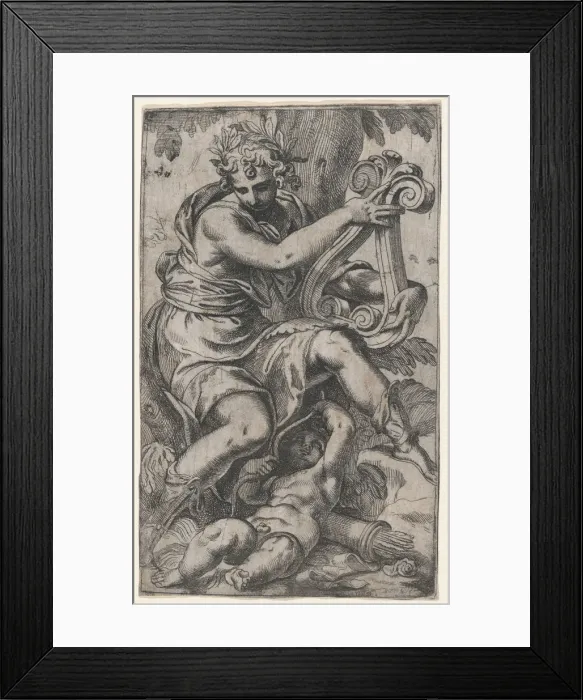 Framed Print : Cupid and Apollo with a lyre, ca. 1568. ca. 1568. Creator: Paolo Farinati