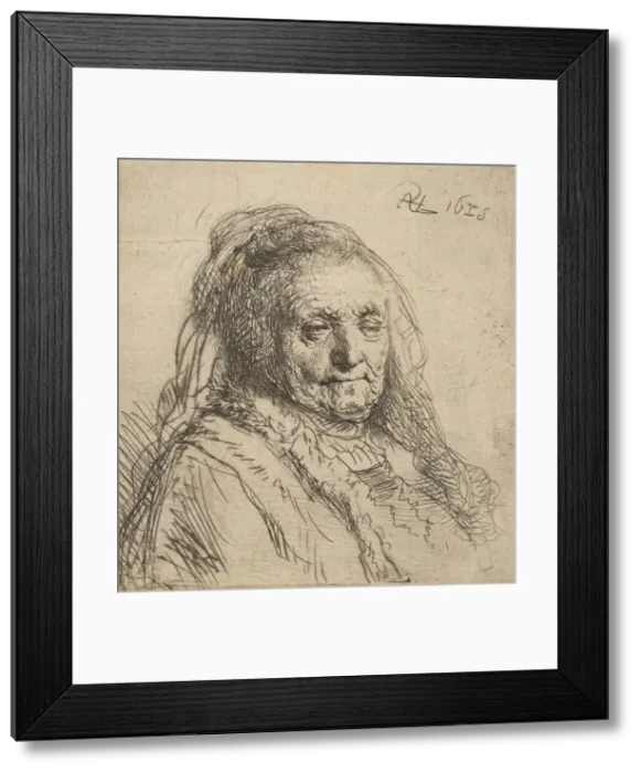 Framed Print : The Artists Mother: Head and Bust, Three-Quarters Right, 1628. 1628 Framed Print : The Artists Mother: Head and Bust, Three-Quarters Right, 1628. 1628