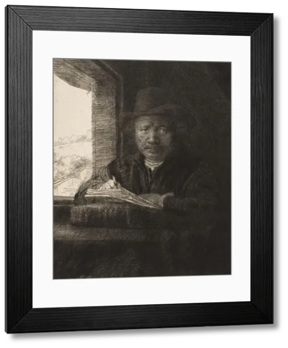 Framed Print : Self-Portrait Etching at a Window, 1648. 1648. Creator: Rembrandt Harmensz van Rijn Framed Print : Self-Portrait Etching at a Window, 1648. 1648. Creator: Rembrandt Harmensz van Rijn